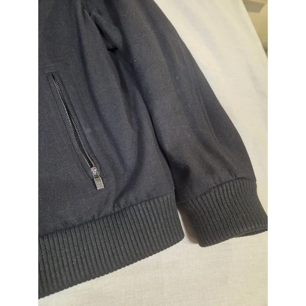 Vintage Calvin Klein Wool Bomber Jacket‎ Men’s 2XL Black Collared Designer Coat